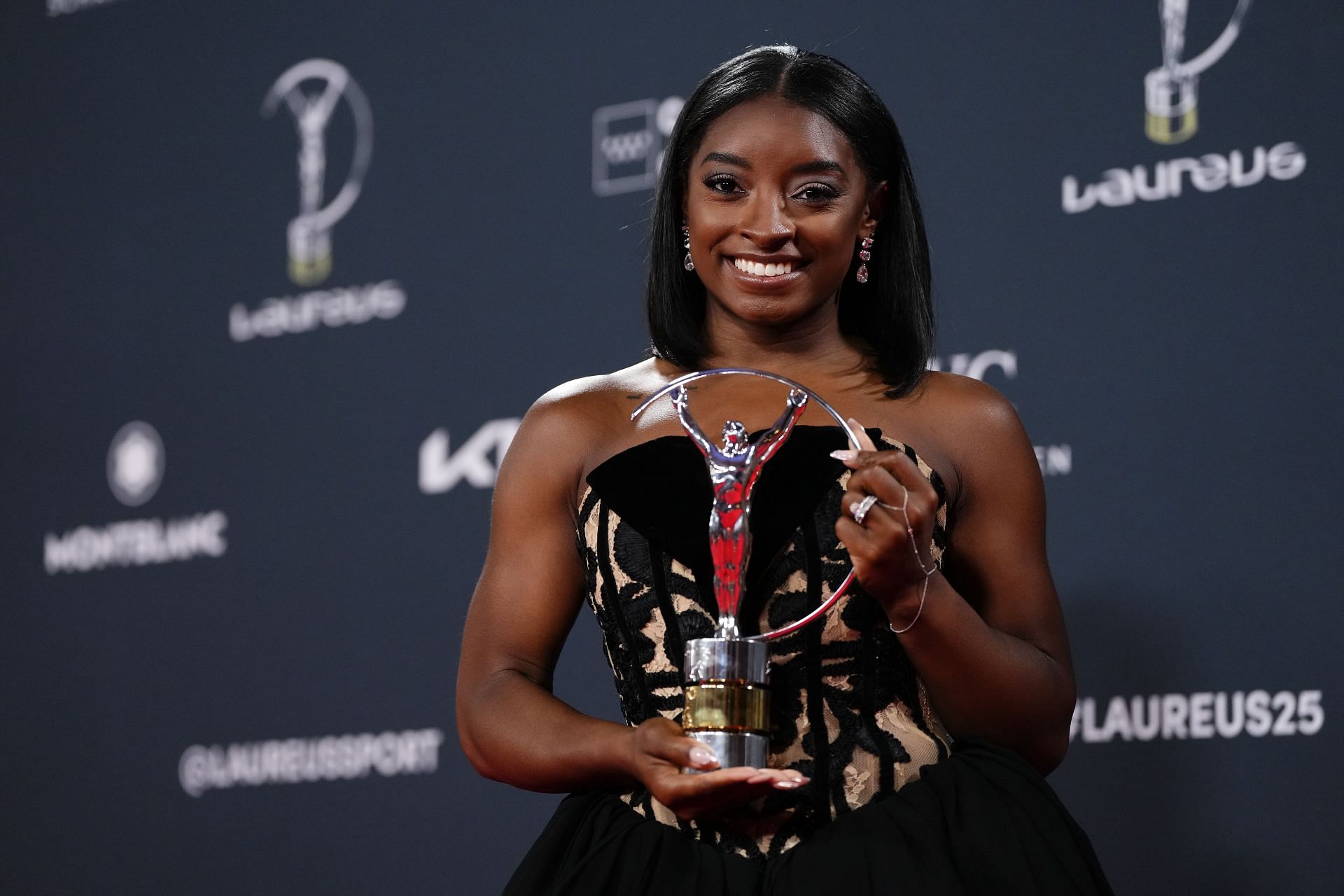 Biles at the 2025 Laureus World Sport Awards Madrid - Red Carpet - (Source: Getty)